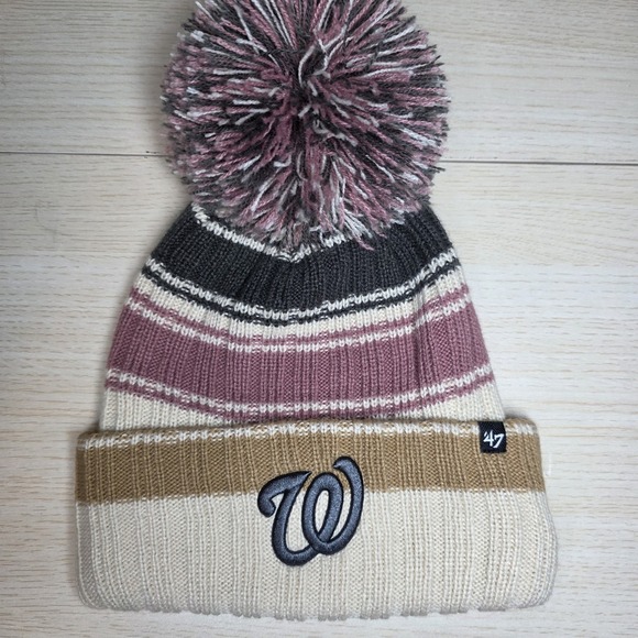 ’47 Accessories - '47‎ Brand Women's Washington Nationals Beanie Hat OSFA Striped Pom MLB Winter